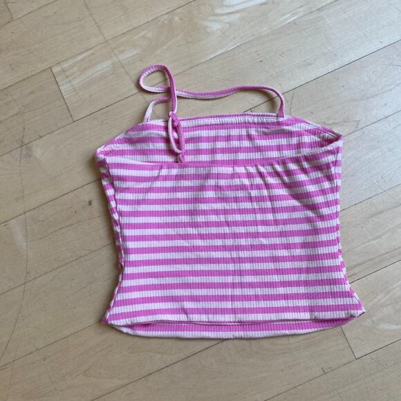 AFRM Pink Striped Ribbed "Saddle" One Shoulder Crop Top Sz Medium Womens Bnwot - Picture 3 of 8